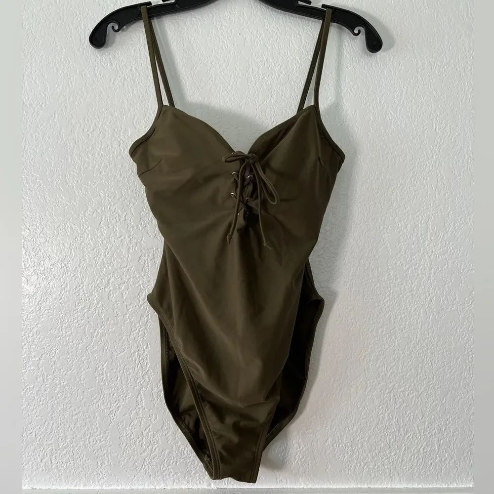 Vintage Victorias Secret olive green one piece vacation resort swimsuit S